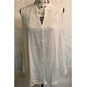 Doily white button down tank top